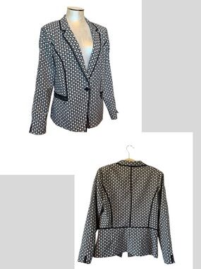 Laundry By Shelli Segal Black White Geometric Blazer Jacket Shoulder Pads 12